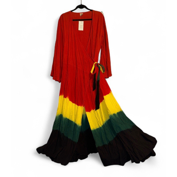 Belma Tie Dye Maxi Dress Plus One Size Red Green Wrap Beach Cruise Travel Long - Picture 1 of 6